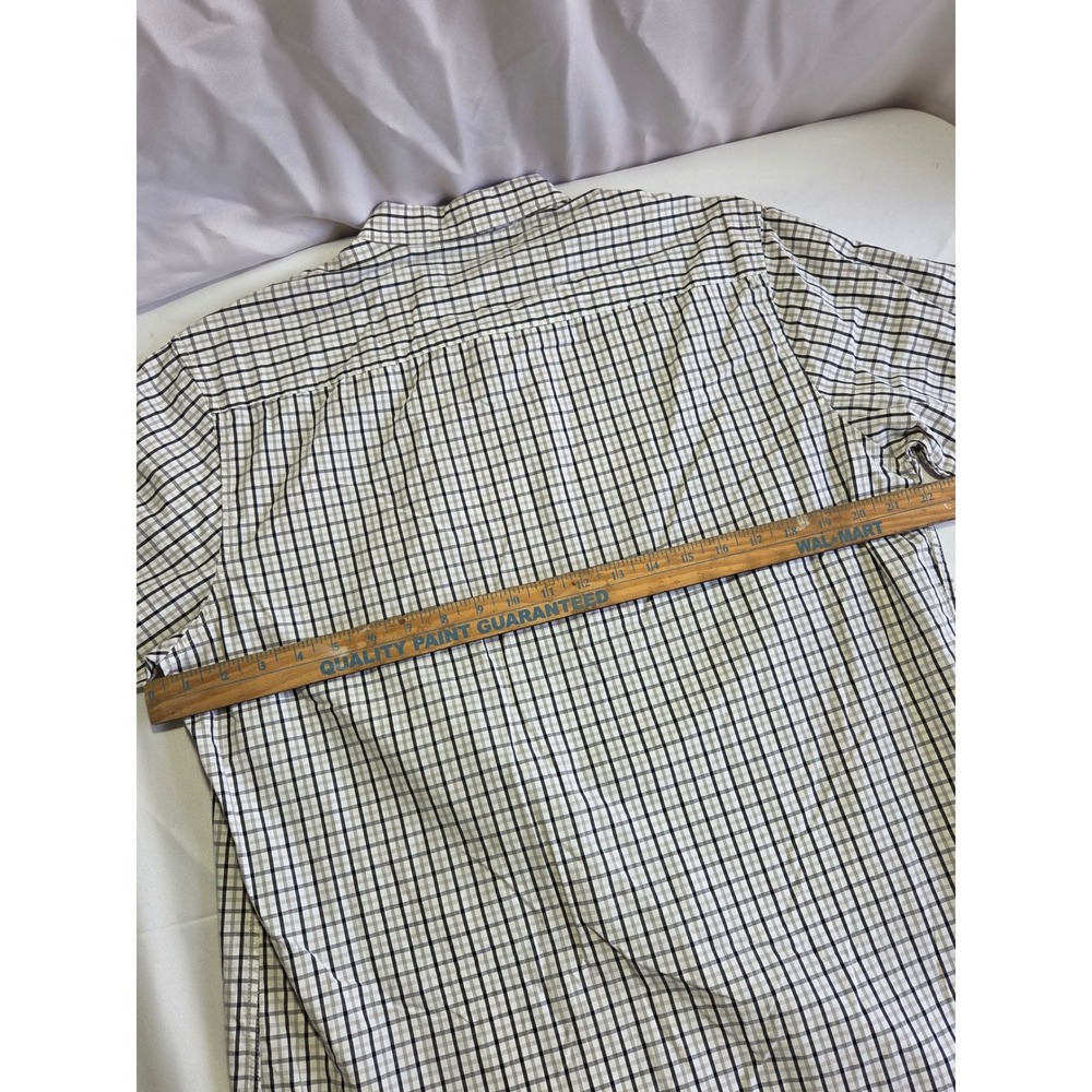 Cigar Box Mens Large Short Sleeve Button Down Shirt Grid Check Plaid Black Grey - Picture 6 of 6
